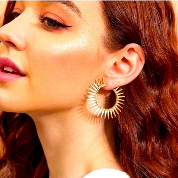 Anthropologie Irregular Gold Fan Hoops - Picture 1 of 13